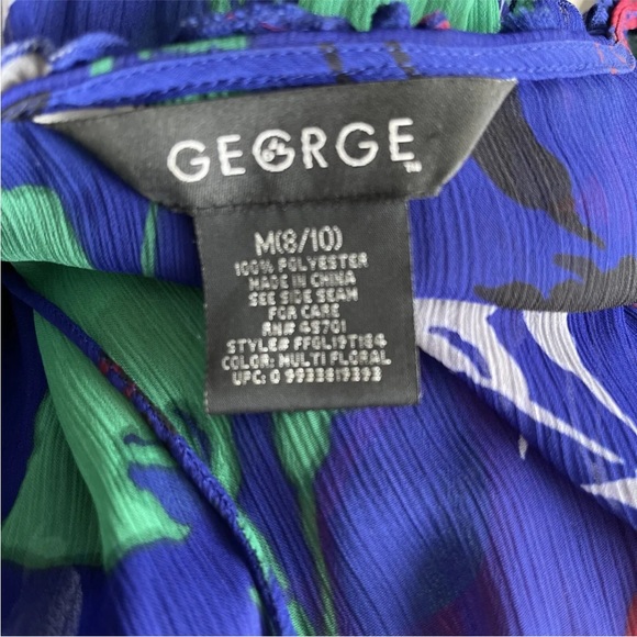 George Blue Floral Sheer Ruffled Blouse Deep V Neck , Size Medium - Picture 5 of 6